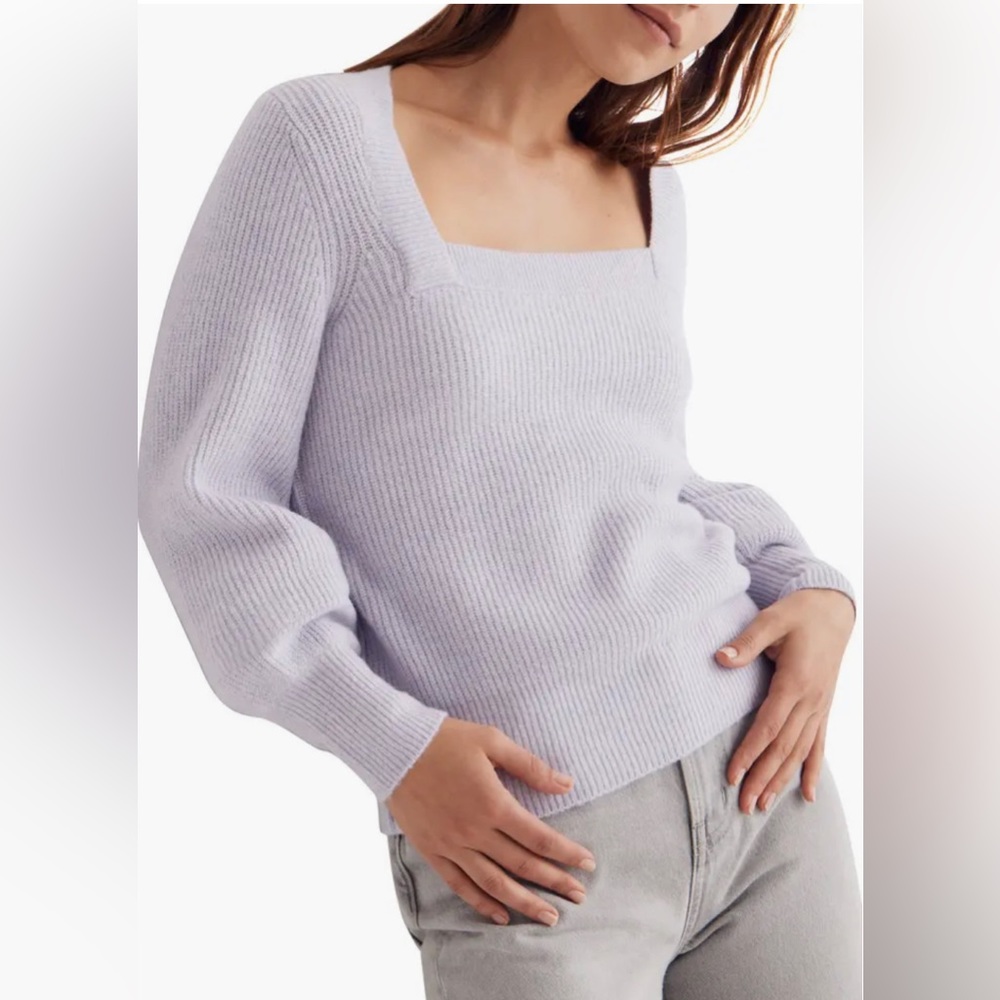 Madewell Melwood Square Neck Coziest Yarn Pullover Sweater (Large) in Lavender